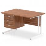 Dynamic Impulse W1200 x D800 x H730mm Straight Office Desk Cantilever Leg With 1 x 3 Drawer Single Fixed Pedestal Walnut Finish White Frame - MI001931 42328DY