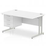 Dynamic Impulse W1400 x D800 x H730mm Straight Office Desk Cantilever Leg With 1 x 3 Drawer Single Fixed Pedestal White Finish Silver Frame - MI002214 42370DY