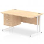 Dynamic Impulse W1400 x D800 x H730mm Straight Office Desk Cantilever Leg With 1 x 3 Drawer Single Fixed Pedestal Maple Finish White Frame - MI002444 42384DY