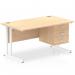 Dynamic Impulse W1400 x D800 x H730mm Straight Office Desk Cantilever Leg With 1 x 3 Drawer Single Fixed Pedestal Maple Finish White Frame - MI002444 42384DY