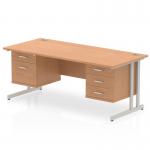 Dynamic Impulse W1800 x D800 x H730mm Straight Office Desk Cantilever Leg With 1x2 & 1x3 Drawer Fixed Pedestal Oak Finish Silver Frame - MI002692 42699DY