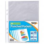 Tiger Multi Punched Pocket Polypropylene A5 45 Micron Top Opening Clear (Pack 20) - 301085 42743TG