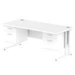 Dynamic Impulse W1800 x D800 x H730mm Straight Office Desk Cantilever Leg With 2x2 Drawer Double Fixed Pedestal White Finish White Frame - MI002228 42895DY