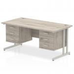 Dynamic Impulse W1600 x D800 x H730mm Straight Office Desk Cantilever Leg With 2x3 Drawer Double Fixed Pedestal Grey Oak Finish Silver Frame - I003489 42923DY