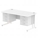 Dynamic Impulse W1600 x D800 x H730mm Straight Office Desk Cantilever Leg With 2x3 Drawer Double Fixed Pedestal White Finish White Frame - MI002235 42993DY