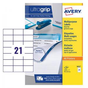 Avery Multipurpose Label 70x42mm 21 Per A4 Sheet White Pack 2100