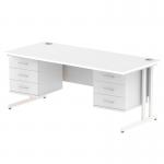 Dynamic Impulse W1800 x D800 x H730mm Straight Office Desk Cantilever Leg With 2x3 Drawer Double Fixed Pedestal White Finish White Frame - MI002236 43077DY