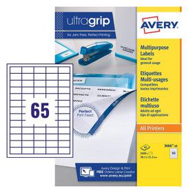 Avery Multipurpose Label 38x21.2mm 65 Per A4 Sheet White (Pack 2600 Labels) 3666-40 43383AV