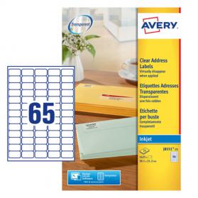 Avery Inkjet Mini Label 38.1x21.2mm 65 Per A4 Sheet Clear (Pack 1625 Labels) J8551-25 43733AV