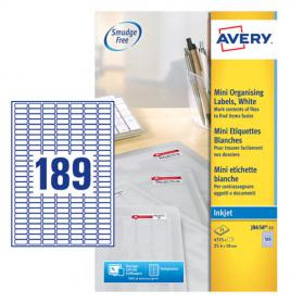 Avery Inkjet Mini Label 25x10mm 189 Per A4 Sheet White (Pack 4725 Labels) J8658-25 43796AV