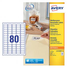 Avery Multipurpose Mini Removable Label 35.6x16.9mm 80 Per A4 Sheet White (Pack 2000 Labels) L4732REV-25 43852AV