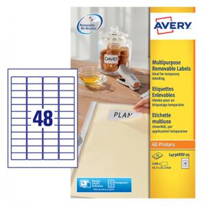 Avery Multipurpose Mini Removable Label 45.7x21.2mm 48 Per A4 Sheet