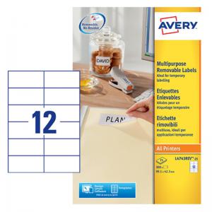Avery Multipurpose Mini Removable Label 99x42.3mm 12 Per A4 Sheet
