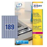 Avery Laser Heavy Duty Label 25.4x10mm 189 Per A4 Sheet Silver (Pack 3780 Labels) L6008-20 43922AV