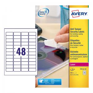 Avery Laser NoPeel Anti-Tamper Permanent Label 46x21mm 48 Per A4 Sheet
