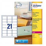 Avery Laser Address Label 63.5x38mm 21 Per A4 Sheet Clear (Pack 525 Labels) L7560-25 44412AV