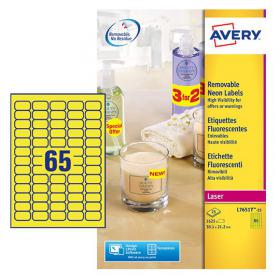 Avery Laser High Visibility Mini Removable Label 38x21mm 65 Per A4 Sheet Neon Yellow (Pack 1625 Labels) L7651Y-25 44468AV