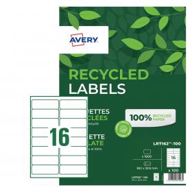 Avery Laser Recycled Address Label 99.1x33.9mm 16 Per A4 Sheet White (Pack 1600 Labels) LR7162-100 44678AV