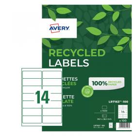 Avery Laser Recycled Address Label 99.1x38.1mm 14 Per A4 Sheet White (Pack 1400 Labels) LR7163-100 44685AV