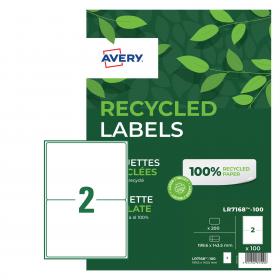 Avery Laser Recycled Address Label 199.6x143.5mm 2 Per A4 Sheet White (Pack 200 Labels) LR7168-100 44706AV