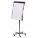 The photograph captures a sleek, silver flipchart easel standing tall against a white background. Its sturdy frame and mobile design are highlighted, along with its large size of 700x950mm. A flipchart pad sits atop the easel, waiting to be filled with colorful ideas and notes. The easel features a roll-up function, making it easy to transport and store. Overall, the photo showcases a professional and versatile tool for presentations and brainstorming sessions.