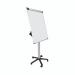 The picture shows a sleek and modern flipchart easel with a silver frame. The easel is mobile and can easily be moved around a room. It has a magnetic surface, making it easy to attach notes and papers. The flipchart pad is a generous size of 700x1000mm, providing ample space for writing and drawing. The overall look is professional and practical, perfect for use in meetings, presentations, and brainstorming sessions.