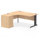 Dynamic Impulse W1600 x D1200 x H730mm Left Hand Crescent Desk Cable Managed Leg With D600mm Desk High Pedestal Maple Finish Black Frame - I004472 45583DY