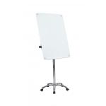 The picture shows a sleek and modern Bi-Silque flipchart easel and pads set, alongside a Bi-Office mobile glass flipchart easel. The easels are a shiny silver color and the pads are attached to them. The glass easel has a magnetic surface and measures 700x1000mm. Both easels are mobile and can be easily moved around a room. The set is perfect for presentations or brainstorming sessions in any professional setting.