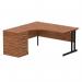 Dynamic Impulse W1600 x D1200 x H730mm Left Hand Crescent Desk Cantilever Leg With D600mm Desk High Pedestal Walnut Finish Black Frame - I004403 45772DY