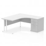 Dynamic Impulse W1600 x D1200 x H730mm Right Hand Crescent Desk Cantilever Leg With D600mm Desk High Pedestal White Finish White Frame - I004158 45814DY