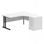 Dynamic Impulse W1600 x D1200 x H730mm Right Hand Crescent Desk Cantilever Leg With D600mm Desk High Pedestal White Finish Black Frame - I004426 45849DY