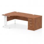 Dynamic Impulse W1600 x D1200 x H730mm Left Hand Crescent Desk Cable Managed Leg With D800mm Desk High Pedestal Walnut Finish White Frame - I004089 45891DY