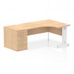 Dynamic Impulse W1600 x D1200 x H730mm Right Hand Crescent Desk Cable Managed Leg With D800mm Desk High Pedestal Maple Finish White Frame - I004101 45961DY