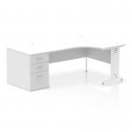 Dynamic Impulse W1600 x D1200 x H730mm Right Hand Crescent Desk Cable Managed Leg With D800mm Desk High Pedestal White Finish White Frame - I004157 45982DY