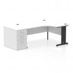 Dynamic Impulse W1600 x D1200 x H730mm Right Hand Crescent Desk Cable Managed Leg With D800mm Desk High Pedestal White Finish Black Frame - I004504 46017DY