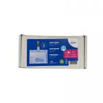 This image shows a pack of 25 54mm x 85mm Avery UK name badge holders with a sturdy clip for secure attachment. The badge holders are designed for security purposes and have the Avery logo displayed on them. They have a professional look and feel, perfect for identification at events or in office settings.