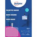 The photograph showcases Avery UK name badges with Avery badge holders that come with a clip. They are sized at 60x90mm and come with 32 inserts. The pack includes 25 holders, making it a convenient and cost-effective option. Great for organizing events, meetings, or conferences.