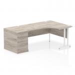 Dynamic Impulse W1600 x D1200 x H730mm Right Hand Crescent Desk Cantilever Leg With D800mm Desk High Pedestal Grey Oak Finish White Frame - I004099 46122DY