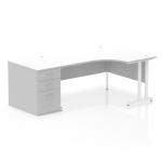 Dynamic Impulse W1600 x D1200 x H730mm Right Hand Crescent Desk Cantilever Leg With D800mm Desk High Pedestal White Finish White Frame - I004159 46150DY