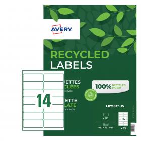 Avery Laser Recycled Address Label 99.1x38.1mm 14 Per A4 Sheet White (Pack 210 Labels) LR7163-15 46358AV