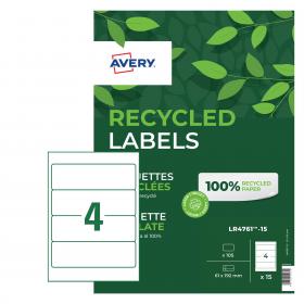 Avery Recycled Filing Label Lever Arch File 192x61mm 4 Per A4 Sheet White (Pack 60 Labels) LR4761-15 46393AV
