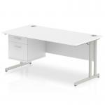 Dynamic Impulse W1600 x D800 x H730mm Straight Office Desk Cantilever Leg With 1 x 2 Drawer Fixed Pedestal White Finish Silver Frame - MI002207 46423DY