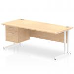 Dynamic Impulse W1800 x D800 x H730mm Straight Office Desk Cantilever Leg With 1 x 2 Drawer Fixed Pedestal Maple Finish White Frame - MI002438 46528DY