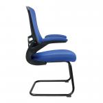 Nautilus Designs Luna Designer High Back Mesh Blue Cantilever Visitor Chair With Folding Arms and Black Shell/Frame - BCM/L1302V/BL 47452NA