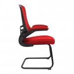 Nautilus Designs Luna Designer High Back Mesh Red Cantilever Visitor Chair With Folding Arms and Black Shell/Frame - BCM/L1302V/RD 47459NA