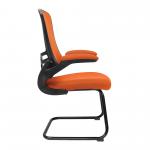 Nautilus Designs Luna Designer High Back Mesh Orange Cantilever Visitor Chair With Folding Arms and Black Shell/Frame - BCM/L1302V/OG 47466NA