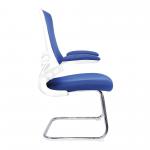 Nautilus Designs Luna Designer High Back Mesh Blue Cantilever Visitor Chair With Folding Arms and White Shell/Chrome Frame - BCM/L1302V/WHBL 47487NA
