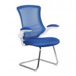 Nautilus Designs Luna Designer High Back Mesh Blue Cantilever Visitor Chair With Folding Arms and White ShellChrome Frame - BCML1302VWHBL 47487NA