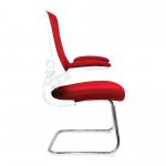Nautilus Designs Luna Designer High Back Mesh Red Cantilever Visitor Chair With Folding Arms and White Shell/Chrome Frame - BCM/L1302V/WHRD 47494NA