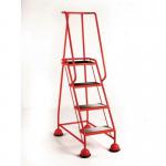 Slingsby Mobile 4 Tread Platform Steps With Full Handrail and Cup Feet 125Kg Capacity W380 x D280 x H1016mm (Platform) Red - 385139 47606SL